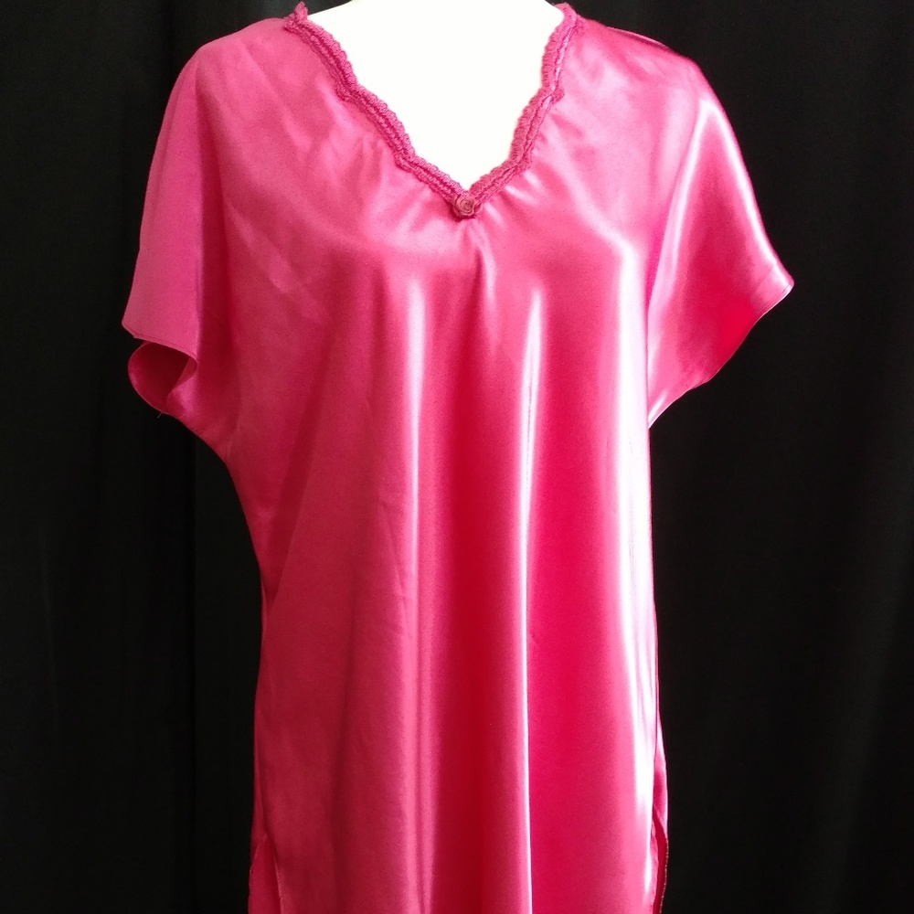 Rose Pink Satin Short Sleeved Sleep Shirt